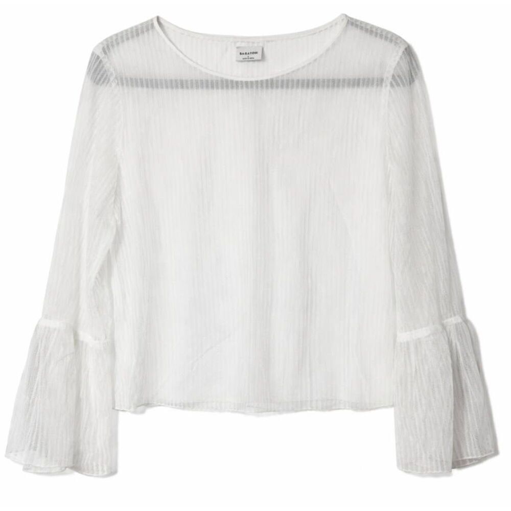 Babaton womens small sheer mesh top white nylon see through blouse